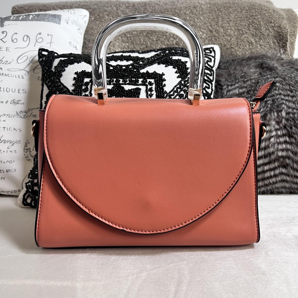 Acrylic Handle Coral Satchel‎ Bag Structured Top Handle Crossbody Purse Chic